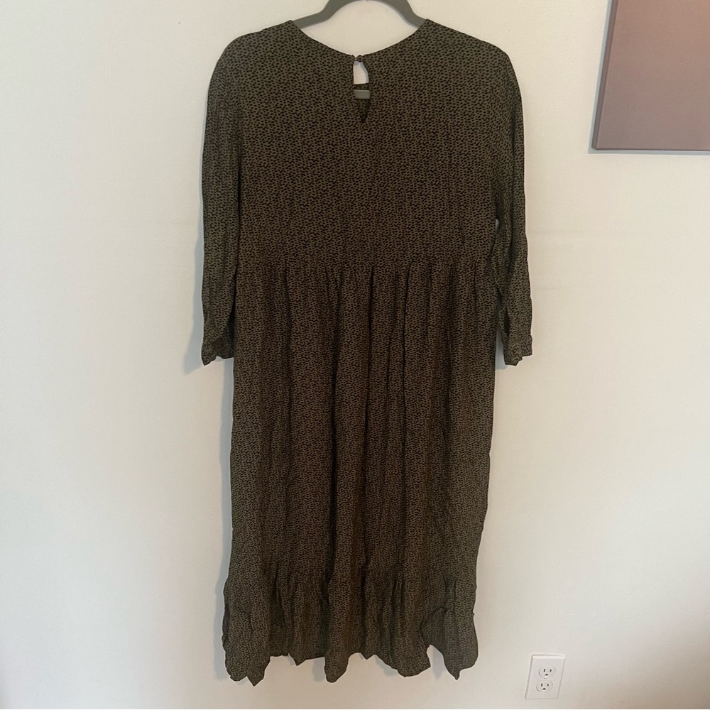 LOFT Olive Midi Dress with Ruffle Hem and 3/4 Sleeves, Medium - Picture 7 of 12